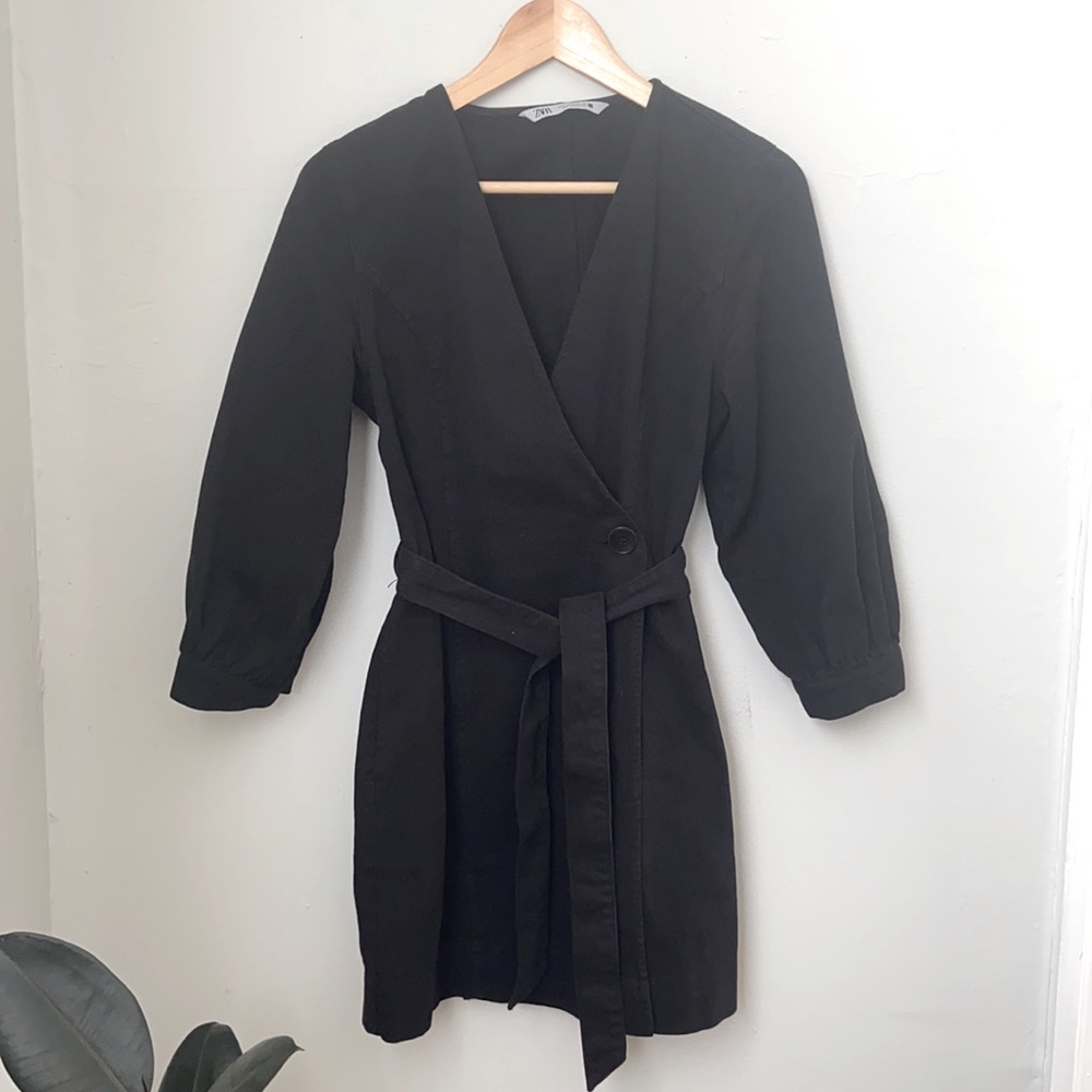 Zara Black Long Sleeve Wrap Dress S